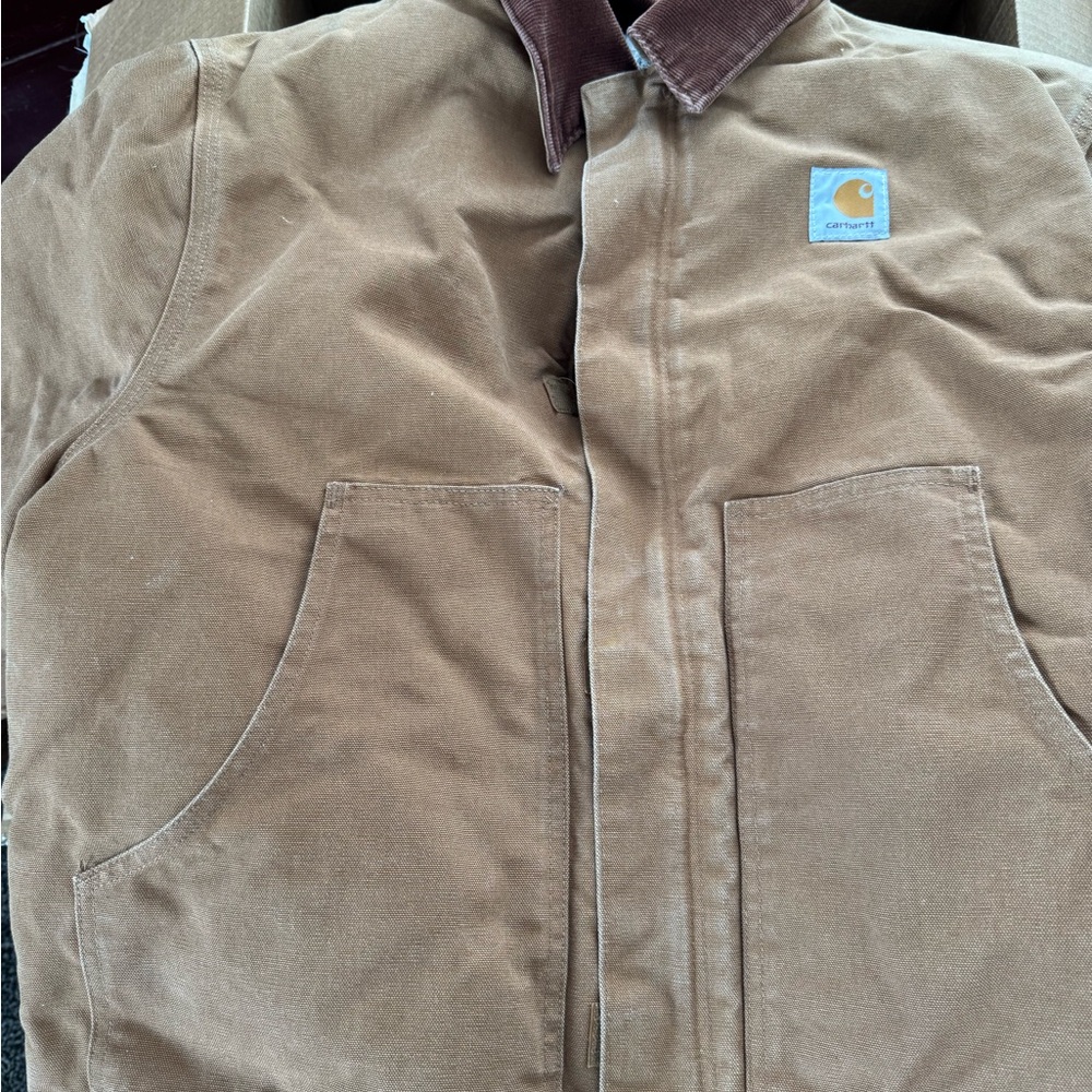 Carhartt Tan Field Jacket with Brown Collar